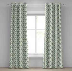 Шторы на люверсах ABAKUHAUS Кактус, мультяшная цветочная композиция в стиле весеннего сезона, мексиканская культура, декоративные двухпанельные шторы, 280 x 225 см, цвет папоротниковый. Abakuhaus