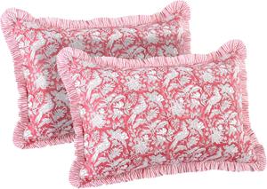 CPC COTTON PRINT CLUB Декоративная наволочка CPC Ruby Red, 100% хлопок, блочный принт, рюши, handmade boho цветочный дизайн Ruby Red