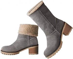 Женские зимние ботинки Hopomart с толстым каблуком и круглым носком, средние короткие ботинки с матовой отделкой, удобные хлопковые ботинки с противоскользящей подошвой, Grey