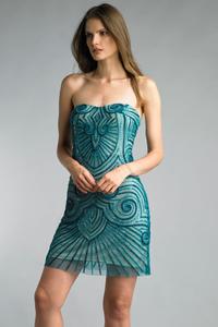 Коктейльное платье без бретелек с бисером Basix Black Label, зеленый