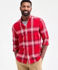 Мужская фланелевая рубашка из мягкого хлопка на пуговицах Club Room, красный