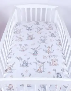 Простыня на резинке BabyLux 70x140 см - хлопок, мягкая и дышащая - простыня на резинке для детской кровати - 139 - Животные на качелях BABYLUX