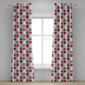 Штора на люверсах ABAKUHAUS середины века, крупные круги и овалы в сочетании с геометрическими фигурами, декоративные двухпанельные шторы, 280 см x 225 см, белый, серый, красный