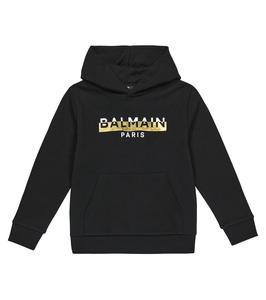 Хлопковый худи с логотипом Balmain Kids, 930-Nero