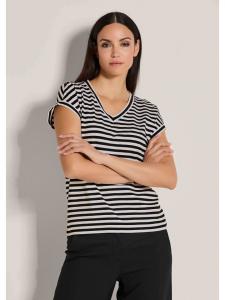 MADELEINE Футболка с V-образным вырезом и глянцевой отделкой черного/бежевого цвета