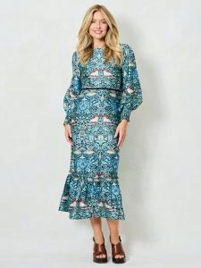 Платье миди The William Morris Society с цветочным принтом пейсли Hope & Ivy, Blue/Green