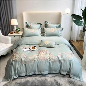 Generic Комплект постельного белья из египетского хлопка 600TC с элегантной вышивкой Blue a