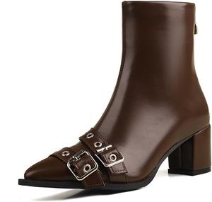 Женские модные ботильоны MRKEUWNEY с низким широким каблуком, застежкой-бляхой, для вечеринки, короткие ботинки, размеры US2-US13.5 MRKEWUNEY, 155 Brown