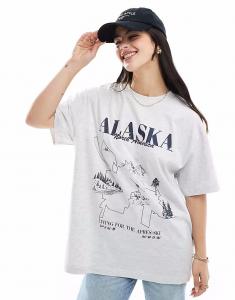 Футболка ASOS DESIGN свободного кроя с принтом «Горные лыжи в Колорадо» цвета ледяной меланж