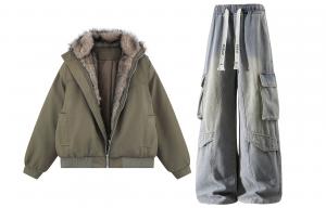 Повседневная спортивная одежда унисекс стойка утепленная и флисовая подкладка X1617, army зеленый mountain hawk cotton jacket+желтый mud pants