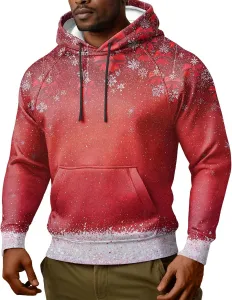 Мужской теплый принтованный свитшот с капюшоном, карманами и кулиской, Long Sleeve, Plus Size