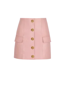 Короткая юбка из ягнячьей кожи с пуговицами Balmain, розовый