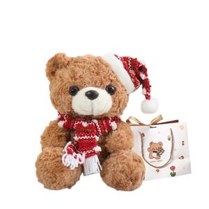 Плюшевый мишка в рождественской шапке с шарфом, плюшевая кукла, высота 22 см OU DI PIG, красный