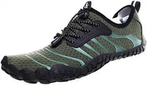 Мужские водные туфли с голой стопой, быстро сохнущие походные туфли для походов по рекам, пляжа, нескользящие аква-туфли, легкие уличные плавательные туфли, кроссовки для трейл-раннинга и серфинга Qacksv, зеленый