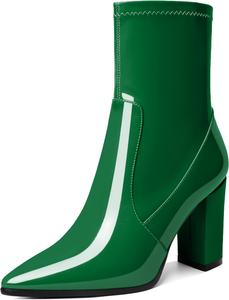 Женские ботильоны AUMOTED с блок-каблуком, массивный высокий каблук, короткие ботинки, заостренный носок, боковая молния, модные удобные ботинки для выхода, каблук 3,4 дюйма, Green