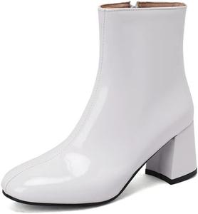 Женские ботильоны Joojaky с высоким массивным каблуком, на молнии, с квадратным носком, лакированные, для вечеринок, White