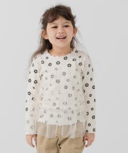 Ребристый топ с длинными рукавами и сплошным тюлевым узором Chil2, цвет C Daisy/Cream