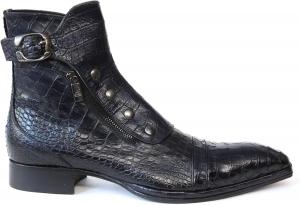 Ботильоны Jo Ghost 3206 из кожи с тиснением под крокодила синего цвета ВМФ Италии с молниями, кнопками и пряжкой