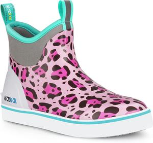 Женские ботинки Kalkal, водонепроницаемые ботинки до щиколотки для дождя, рыбалки, с высокой степенью сцепления, резиновые ботинки для женщин для садоводства, рыбалки, лодок и кемпинга, Leopard Pink