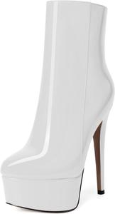 Женские ботильоны MERRORI на платформе, с фантазийным глянцевым дизайном, молнией, однотонные, с круглым носком и шпилькой, высоким каблуком 6 дюймов, White