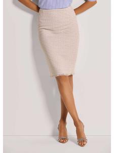 MADELEINE Узкая юбка с бахромой жемчужно-белого/светло-аметистового цвета