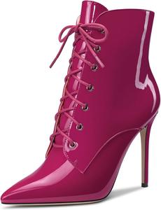 Женские ботильоны Castamere на высоком каблуке, застежка-молния, заостренный носок, короткие ботинки с шнуровкой, сексуальные офисные туфли с каблуком 3,9 дюйма, Magenta Peach Red