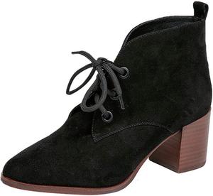 Женские комфортные ботильоны YDN с закрытым круглым носком, на шнуровке, с удобной посадкой, на массивном среднем каблуке, для ходьбы, осенне-зимние, Black