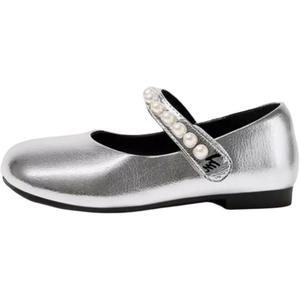 Детские кожаные туфли Princess Abrasion Resistant Low Top Teenmix, серебро