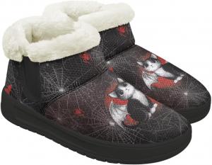 Женские зимние ботинки с меховой подкладкой, укороченные снегоступы для улицы, теплые зимние прогулочные туфли Fuojuvelie, Black Cat Halloween