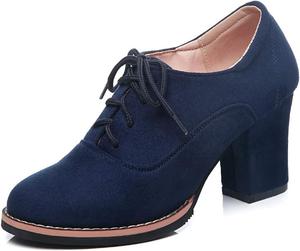 Женские замшевые ботильоны MIOKE с шнуровкой, полуботинки до щиколотки, с круглым носком, массивным каблуком, ольстерские туфли, короткие платьевые ботинки, Navy Blue-Velvet Lined