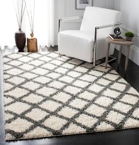 Ковер SAFAVIEH, 155 x 229 см, Dallas Shag Collection, Ivory & Dark Grey, узор Trellis, без линьки и простой в уходе, толщиной 4 см, идеален для помещений с высокой проходимостью в гостиной, спальне (SGD258H)