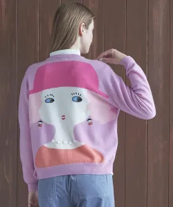 Кардиган с иллюстрацией на спине, 100% шерсть Studio Picone, цвет Light Purple(079)