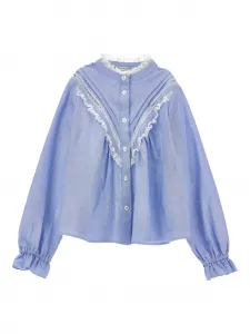Блузка с кружевной отделкой Philosophy Di Lorenzo Serafini Kids, синий