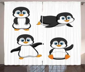 Штора ABAKUHAUS Baby Rustic, с рисунком мультяшного пингвина, универсальная, с петлями и крючками, для гостиной, 280 x 245 см, цвет: черный, синий, оранжевый Abakuhaus