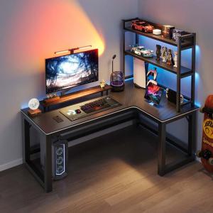 Игровой стол Naijia угловой для двоих 120x100 см, правая модель с полкой 90 см, карбон