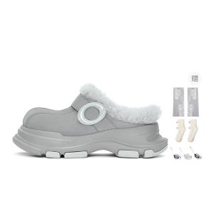 Ouder Снежные зимние ботинки унисекс серые светло-серые с вязаными носками-следками, цвет Light Gray (with Lace Knitted Fabric Slouch Socks)