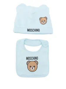 Комплект из шапки и нагрудника с принтом Teddy Bear Moschino Kids, синий