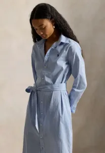 Платье-Рубашка из хлопка в полоску с поясом Polo Ralph Lauren, Medium Blue/White