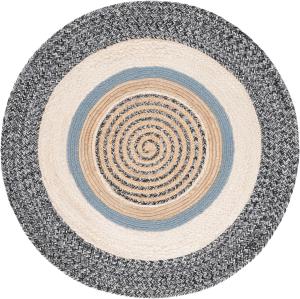 Ковер SAFAVIEH, 92 x 92 см, Natural Fiber Collection, круглый, Black/Ivory, геометрический рисунок, идеален для помещений с высокой проходимостью: гостиная, спальня, столовая (NFB527Z)