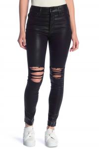 Джинсы Charlie Coated High Rise Skinny с потертостями и щиколоткой черного цвета JOE'S Jeans