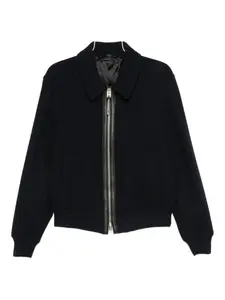 Шерстяной жакет с кожаной отделкой TOM FORD, синий