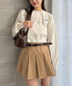 Мини-юбка с поясом и складками