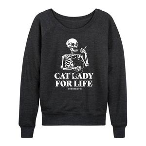Женский легкий свитшот из френч терри Cat Lady For Life Skeleton, цвет Heather Charcoal