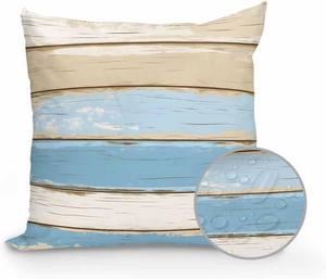 Huotupsine Декоративная подушка Outdoor Pillows Waterproof, винтажная сине-коричневая с наполнителем, ретро-кантри в технике акварели с текстурой дерева, для дома и улицы, поясничная подушка для кровати/дивана Blue