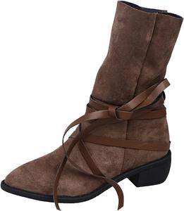 No Brand Женские модные короткие ботинки с цельной цветной бархатистой верхней частью, ремешком, заостренным носком и массивным каблуком (цвет армейский зеленый, размер 8)