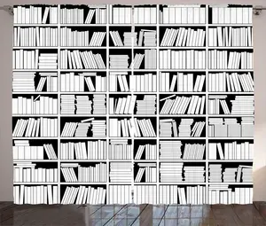 Штора для библиотеки ABAKUHAUS в деревенском стиле, однотонные книжные полки, штора для спальни из тесьмы со сборками, петлями и крючками, 280 x 175 см, цвет: антрацитовый серый и белый Abakuhaus