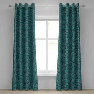 Шторы на люверсах ABAKUHAUS Морские ракушки, рисунок Морской канал, Подводный мир, Морская жизнь, декоративные двухпанельные шторы, 280 см x 225 см, цвет: сине-зеленый, бежевый