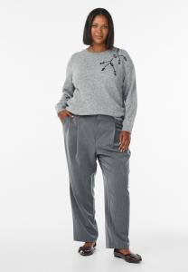 Брюки Zizzi MIT HOHEM BUND UND GERADEM , Dark Grey Mélange/Mottled Dark Grey