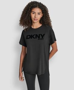 Женская футболка с флокированным логотипом и приспущенными плечами DKNY, Black