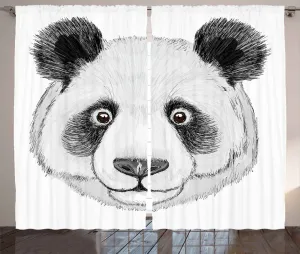 Штора ABAKUHAUS с изображением животных в деревенском стиле, нарисованная вручную панда, для спальни, со сборками, петлями и крючками, 280 x 175 см, цвет: лаймово-зеленый, белый Abakuhaus